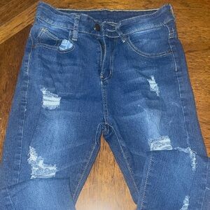 SHEIN Blue Distressed Skinny Jeans